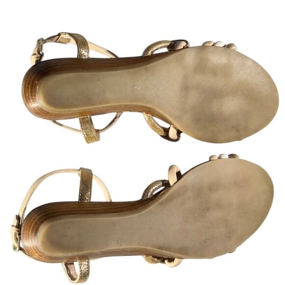 CARVELA Kurt Geiger Gold Cream Strappy Sandals Womens Leather Flats Size 7 - Picture 6 of 14